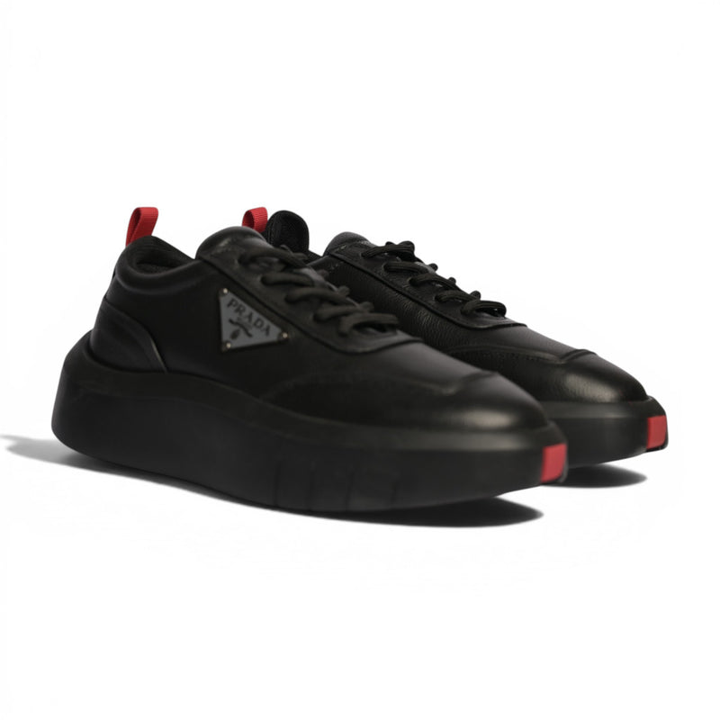 Prada Triangle Black Leather Sneakers