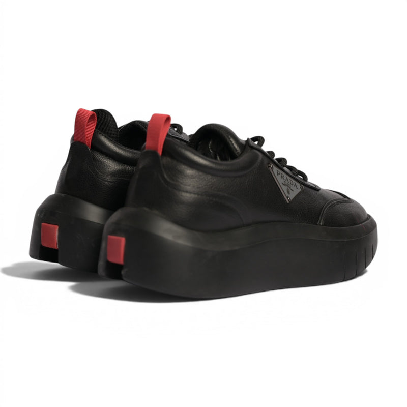 Prada Triangle Black Leather Sneakers