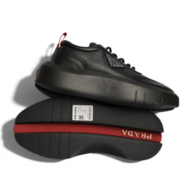 Prada Triangle Black Leather Sneakers
