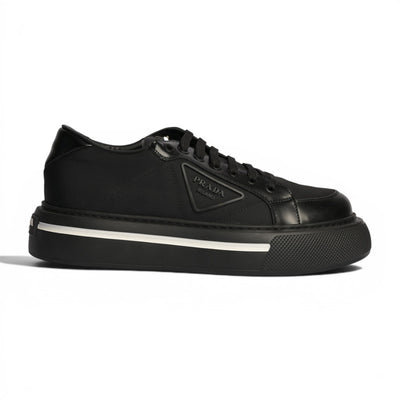 Prada Triangle Black Leather with White Lane Sneakers