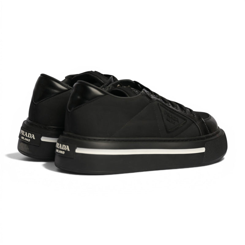Prada Triangle Black Leather with White Lane Sneakers