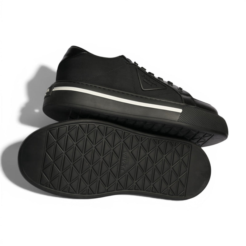 Prada Triangle Black Leather with White Lane Sneakers