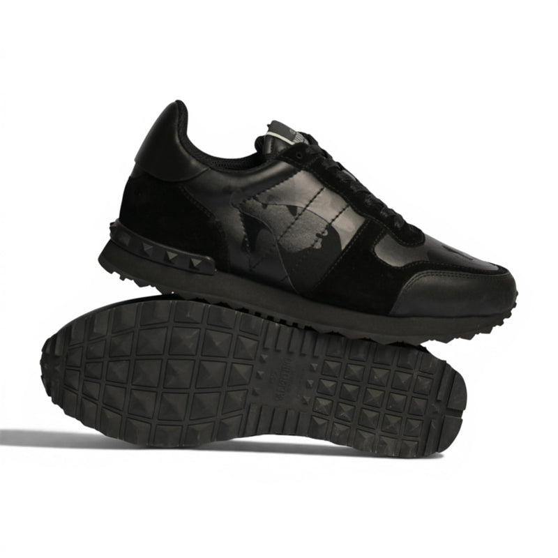 Valentino Garavani Camouflage Black Leather Sneakers