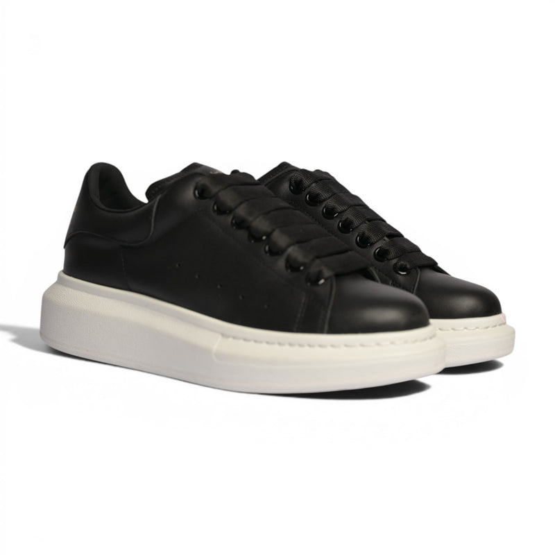 Alexander McQueen Black Leather White Platform Sneakers